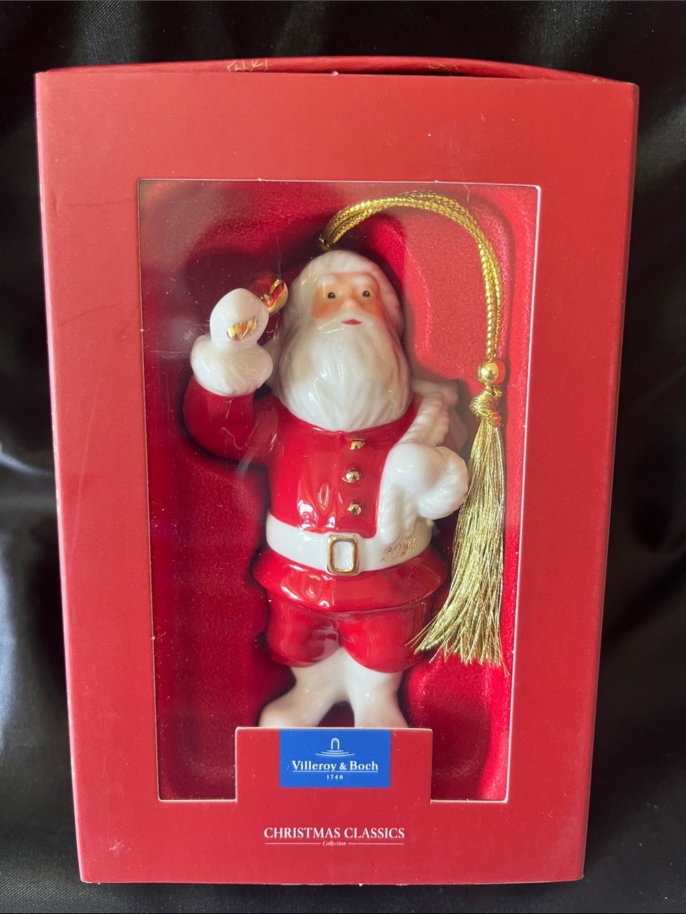 Villeroy & Boch Christmas Classic Red & White Santa with Gold Tassel Ornament
